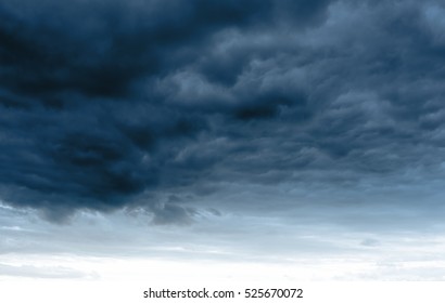 Dramatic Rainy Sky And Dark Clouds. Hurricane Wind