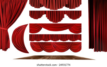 Dramatic red old fashioned elegant theater stage elements of swags to make your own background