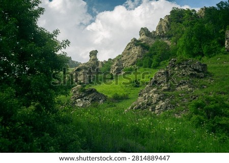 Dramatic Rock Formations Against Blue Sky in Armenian Highlands
