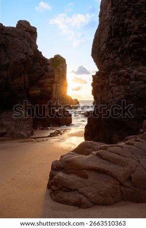 Dramatic Rock Formations at Ursa Beach in Sintra, Portugal at Sunset on Atlantic Coast. Amazing natural background, ladscape