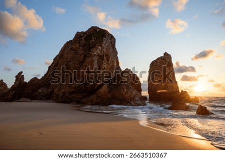 Dramatic Rock Formations at Ursa Beach in Sintra, Portugal at Sunset on Atlantic Coast. Amazing natural background, ladscape
