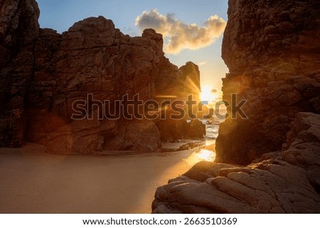Dramatic Rock Formations at Ursa Beach in Sintra, Portugal at Sunset on Atlantic Coast. Amazing natural background, ladscape