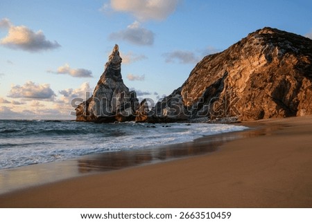 Dramatic Rock Formations at Ursa Beach in Sintra, Portugal at Sunset on Atlantic Coast. Amazing natural background, ladscape