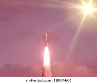 Dramatic rocket launch.  The elements of this image furnished by NASA.