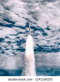 Dramatic rocket launch.  The elements of this image furnished by NASA.