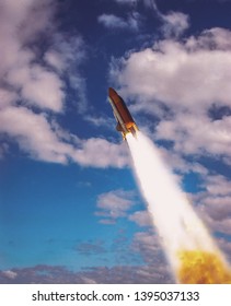 Dramatic rocket launch.  The elements of this image furnished by NASA.