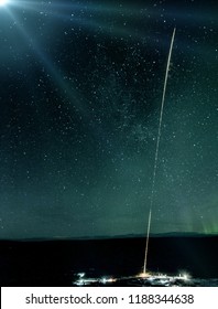 Dramatic rocket launch. Rocket launch at night.  The elements of this image furnished by NASA.
