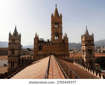 Dramatic Rooftop View of Palermo Cathedral's Towers (Norman-Gothic Architecture), Sicily