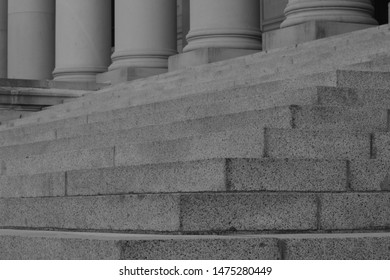 Dramatic Sandstone Steps At The Washington State Capitol Building In Black And White