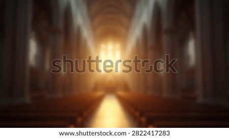 A dramatic scene with bright golden light shining through a large window or opening in a dark, imposing building.