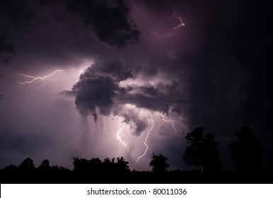 A dramatic scene is formed by a combination of intra cloud and cloud to cloud lightning. The pictures were shot around 3am on June 24, 2011 near West Point, AR