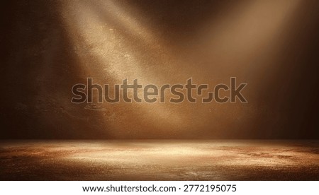A dramatic scene with warm light beams shining down on a textured stage, creating an atmospheric and inviting space.