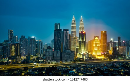 Dramatic scenery of the Kuala Lumpur city skyline at twilight . - Shutterstock ID 1612747483