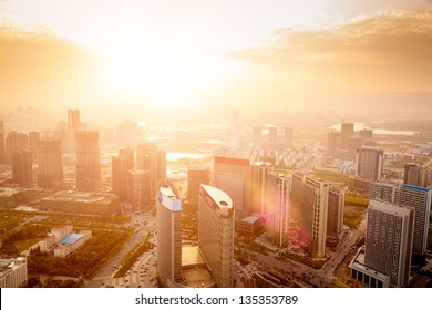 Dramatic Scenery Sunset Of The City Center