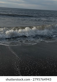 Dramatic Sea Waves Rolling Toward the Shore.
