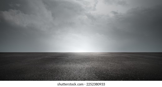 Dramatic Sky Background with Storm Clouds and Dark Asphalt Floor
