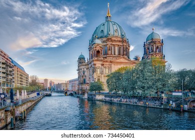 Dramatic sky with Berlin Cathedral in Berlin, Germany.