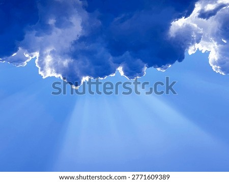 Dramatic sky clouds with crepuscular rays.