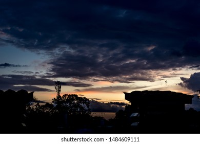 dramatic sky with clouds at sunset
