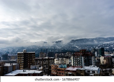 Dramatic sky and clouds view over Tbilisi's downtown, Georgia
