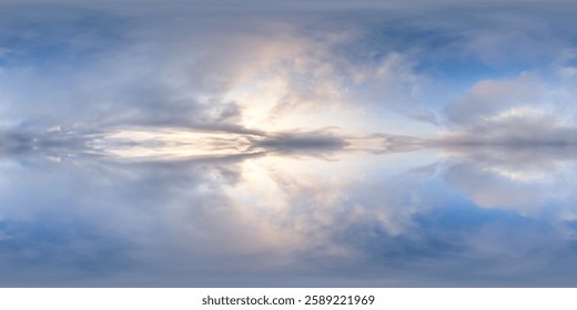 Dramatic sky with colorful clouds captured in a symmetrical 360-degree panoramic view