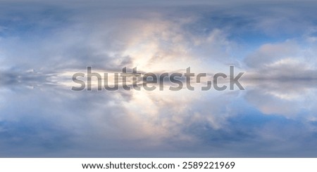 Dramatic sky with colorful clouds captured in a symmetrical 360-degree panoramic view