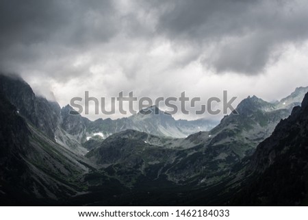 Dramatic sky with dark storm clouds over Tatra mountains in Slovakia