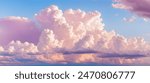 Dramatic Sky at Dusk or Dawn with Fluffy Cumulus Clouds Colored in Shades of Pink and Purple, Vibrant Natural Phenomenon Background, Atmospheric Mood Setting Image