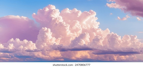 Dramatic Sky at Dusk or Dawn with Fluffy Cumulus Clouds Colored in Shades of Pink and Purple, Vibrant Natural Phenomenon Background, Atmospheric Mood Setting Image - Powered by Shutterstock