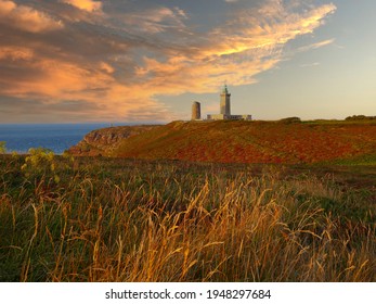 Dramatic sky  lighthouse Cap Frehel France