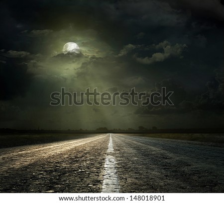 Similar – Image, Stock Photo Country road in darkness with family house and passing car