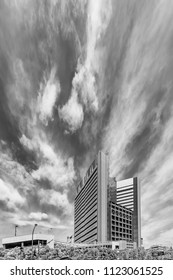 Dramatic sky over the Chuo district of Tokyo, Japan