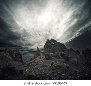 Dramatic Sky Over Rocks.