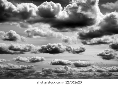 Dramatic sky, storm clouds in rows