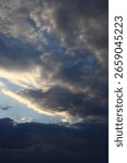 Dramatic sky with sun rays.
