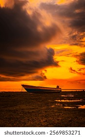 Dramatic sky at sunrise over the beach