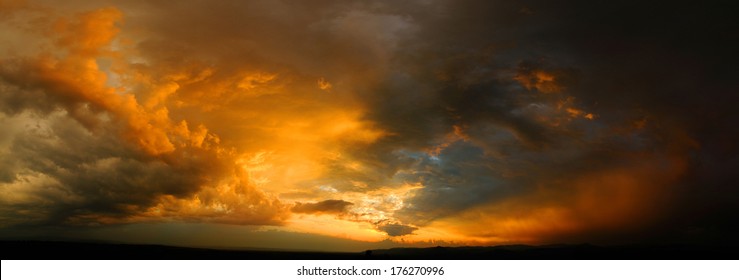 Dramatic Sky At Sunset With Red, Yellow And Orange Colors.