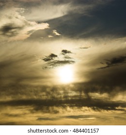 Dramatic sky with white clouds.