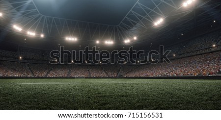 Dramatic soccer stadium in 3D. Professional arena are full of fans.