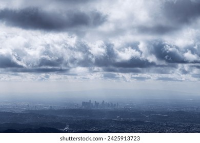 Dramatic storm clouds moving into Los Angeles, California. Photo taken from Mt Lukins in the Angeles National Forest.