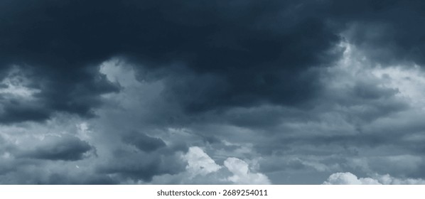 Dramatic storm fluffy cloud sky. Rainy season. Cloudscape background. Pollution, PM 2.5, Carbon dioxide and environment problems concept. Halloween, scary scene thunderstorm and rainy season backdrop.