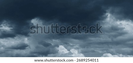 Dramatic storm fluffy cloud sky. Rainy season. Cloudscape background. Pollution, PM 2.5, Carbon dioxide and environment problems concept. Halloween, scary scene thunderstorm and rainy season backdrop.