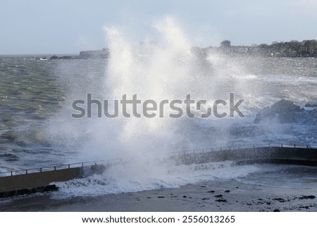 Dramatic storm waves in Dun Laoghaire, County Dublin, Ireland.