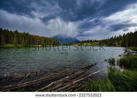 Dramatic Stormy Clouds over Cascade Mountain - Johnson Lake Banff National Park Alberta Canada 
