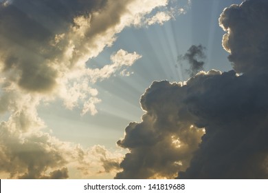 Dramatic Sunbeams And Storm Clouds Over Maine.