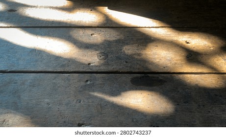 Dramatic sunlight and deep shadows illuminated on old rustic wooden planks