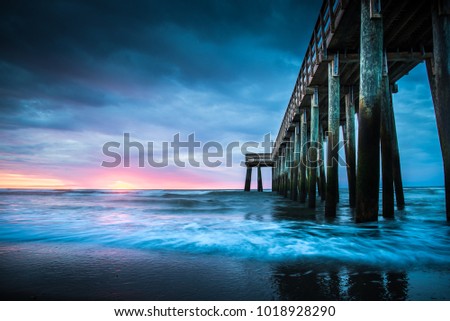 Dramatic Sunrise Beach and Pier, Avalon, New Jersey, USA