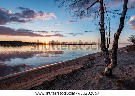 Similar – Image, Stock Photo Sunrise over Ocean Through Black Window Panes