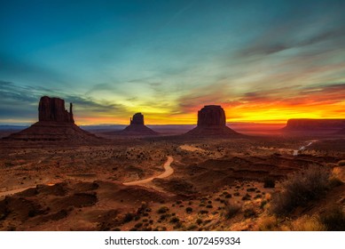 Dramatic sunrise over Monument Valley in Arizona, USA.