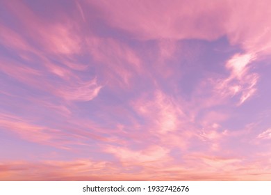 Dramatic sunrise, sunset pink violet blue sky with cirrus clouds abstract background texture